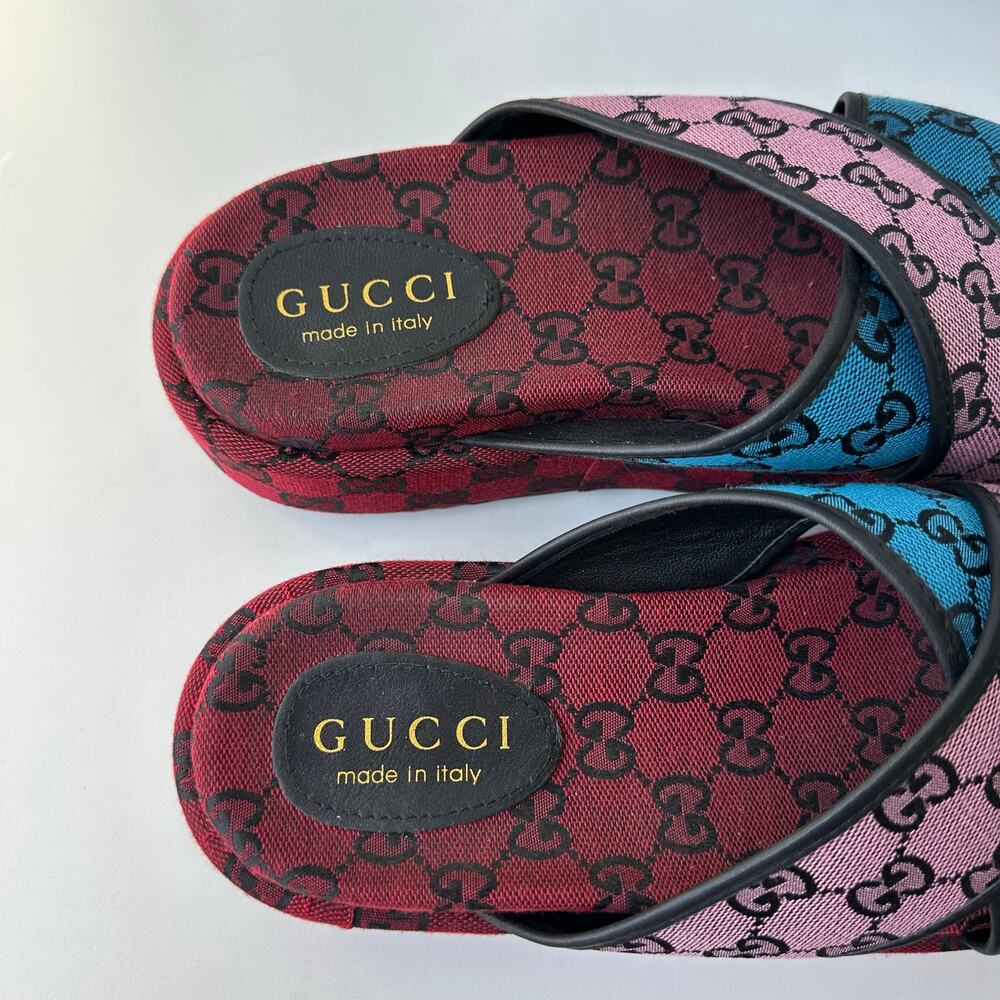 Gucci (EUR 41/US 10) GG Monogram Platform Slide Sandals - Red Logo Designer - Picture 3 of 11
